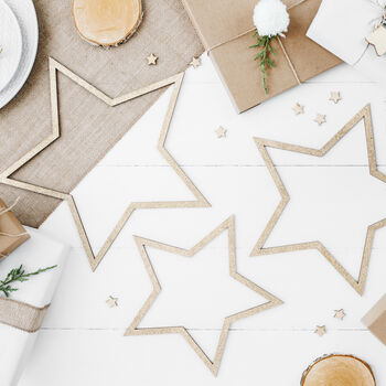 Three Gold Glitter Wooden Star Decorations, 2 of 4