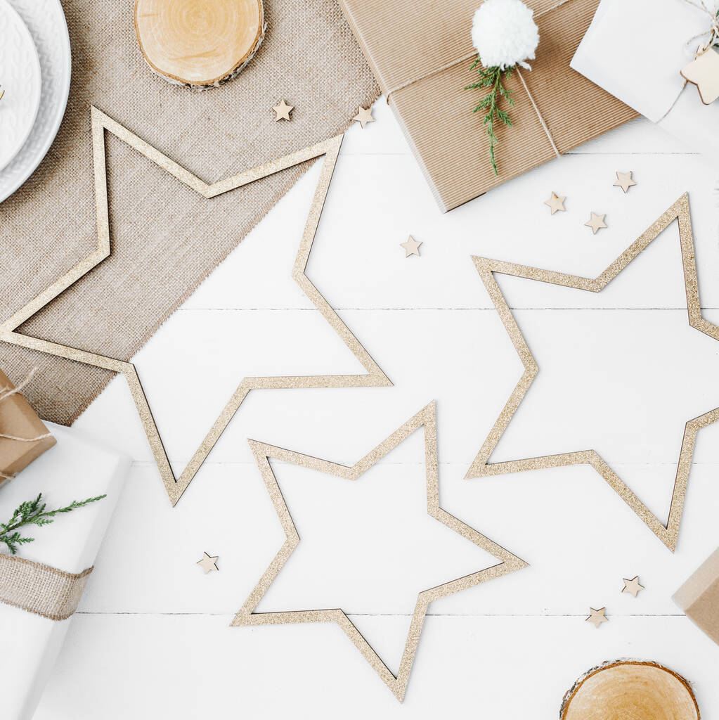Wooden Gold Glitter Star Decorations, 1 of 4