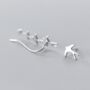 Sterling Silver Asymmetrical Flying Swallow Stud Earrings, thumbnail 4 of 7