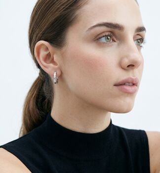 Shikaku Stone Silver Huggie Hoop Earrings, 5 of 5