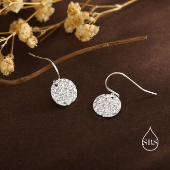 Sterling Silver Hammered Disks Dangle Drop Earrings, 4 of 11
