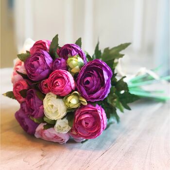 Purple And Pink Ranunculus Faux Flowers Bouquet, 3 of 4
