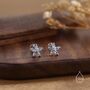 Sterling Silver Tiny Aquamarine Blue Cz Flower Internally Threaded Flat Back Earrings, thumbnail 7 of 12