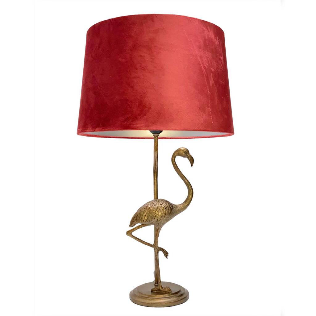 Antique Gold Flamingo Lamp With Red Shade, 1 of 2