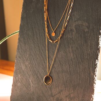 Disc Pendant Layered Gold Necklace With Three Chains, 6 of 9