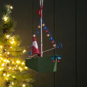 Santa On A Boat Hanging Christmas Decoration, 2 of 2