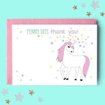 Unicorn Personalised Thank You Note Cards, 2 of 2