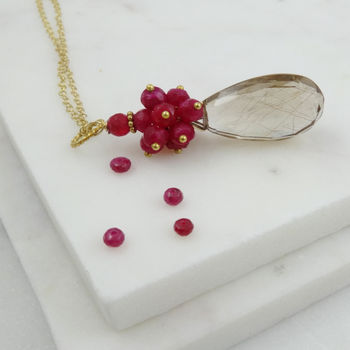 Rutilated Quartz And Ruby Pendant Necklace, 5 of 6