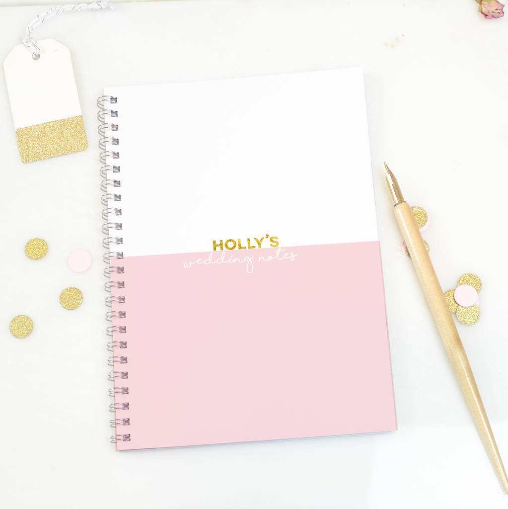 Personalised Wedding Planner Notebook 'Pink block' By Peach Tea Studio