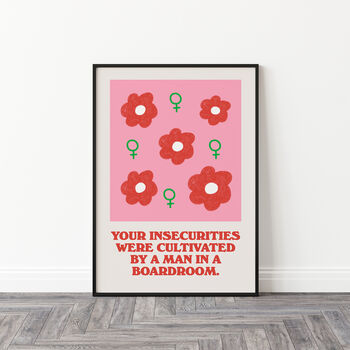 Floral Feminist Man In A Boardroom Pink Wall Print, 4 of 4