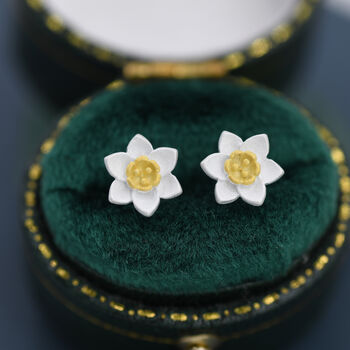 Sterling Silver Daffodil Flower Stud Earrings, 7 of 12