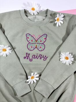 Butterfly Name Personalised Embroidered Sweatshirt, 4 of 5