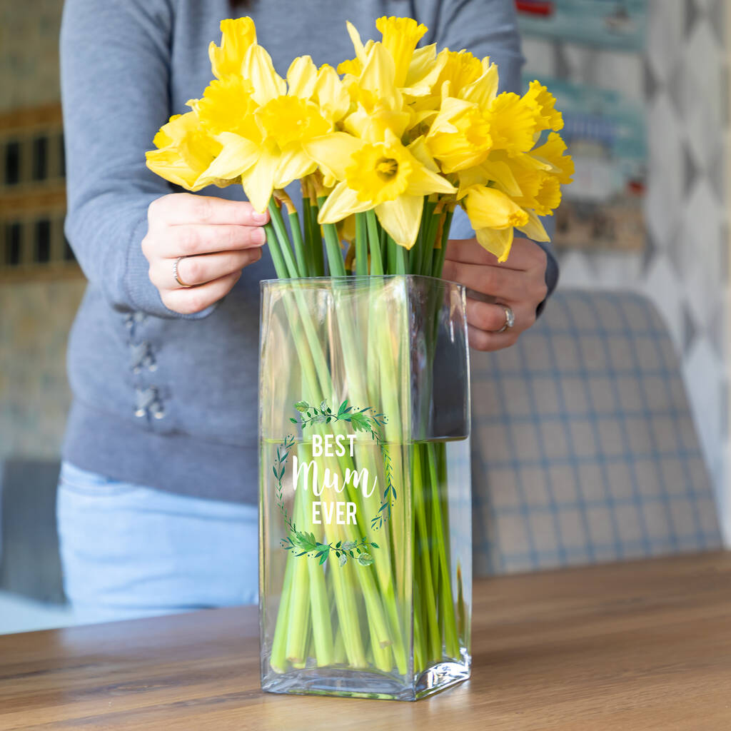 Personalised Best Mum Glass Vase By Mirrorin