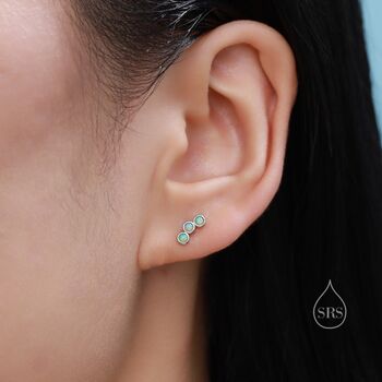 Sterling Silver Tiny Green Opal Trio Stud Earrings, 10 of 11