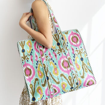 Mint Ikat Design Large Quilted Shoulder Bag, 5 of 7