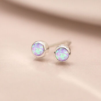 Mini Sterling Silver Candy Pink Opal Stud Earrings, 2 of 7