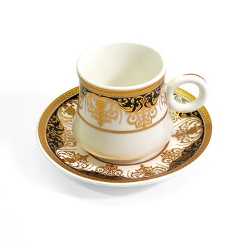 Six Ceramic Eid Cups And Saucers White Gold Floral, 3 of 3