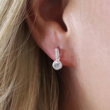 Sterling Silver Cz Bar Drop Stud Earrings, 2 of 7