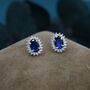 Sterling Silver Sapphire Blue Oval Cz Stud Earrings, thumbnail 1 of 12