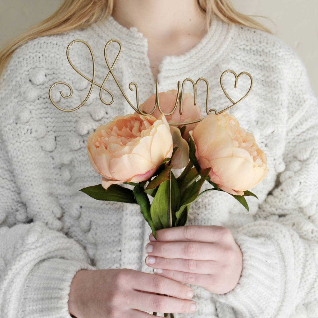 mum flower topper and peony bouquet by the letter loft