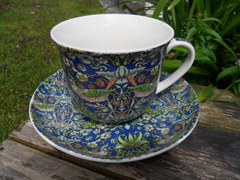Large Cup And Saucer In William Morris Blue Strawberry Thief Design, 4 of 11