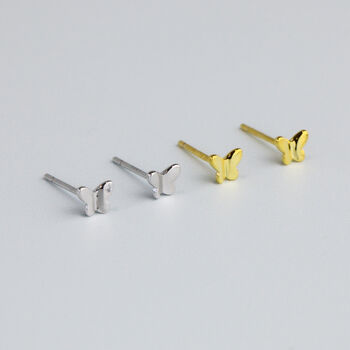 Sterling Silver Tiny Minimalist Butterfly Stud Earrings, 3 of 5