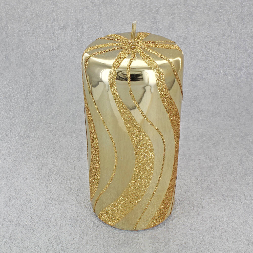 G Decor Gold Glitter Glass Effect Spiral Pillar Candles By G Decor