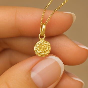 Personalised Gold Plated Sterling Silver October Marigold Birth Flower Necklace, 2 of 9