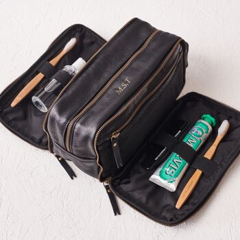 Personalised Fold Out Leather Wash Bag For Men, 2 of 8