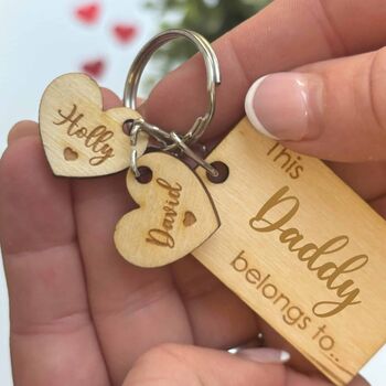 Personalised Wooden Parent Child Valentine Tag Keyring, 4 of 4