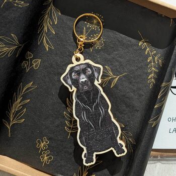 Black Labrador Dog Wooden Keyring With Optional Christmas Card, 3 of 7