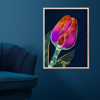 Gold Floral Magenta Tulip Flower Wall Art Print, 3 of 6