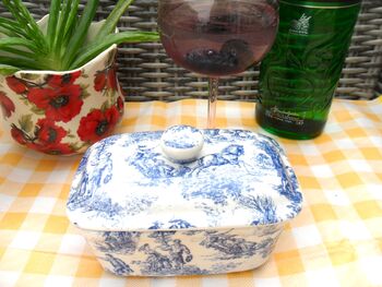 Lidded Butterdish In Blue Toile Design, 9 of 10