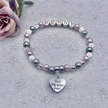 Personalised Best Big Sister Ever Charm Bracelet, Baby Shower Gift, 3 of 11
