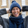 Navy Cable Knit Winter Bobble Hat, thumbnail 4 of 4