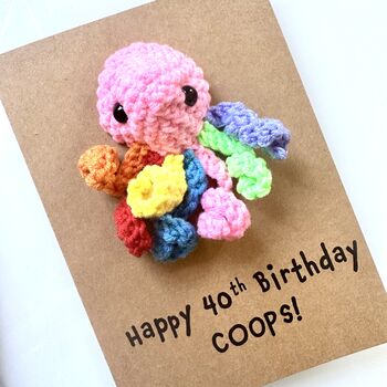 Personalised Name Age Octopus Crochet Birthday Card Handmade, 2 of 12