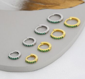 Emerald Green Cz Huggie Hoops In Sterling Silver, 7 of 11