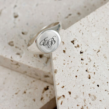 Script Initials Round Silver Signet Ring, 2 of 9