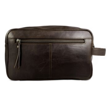 'Stanley' Men's Leather Wash Bag In Chestnut, 3 of 8
