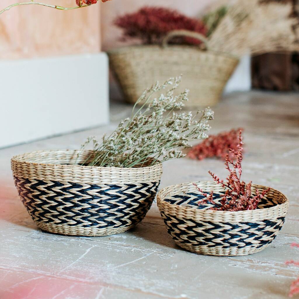 Set Of Two Black Decorative Seagrass Bowls By Lola & Alice