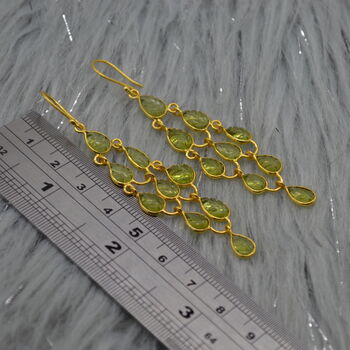Long Peridot Earrings: Gold Plated Silver, Dangle Drop, 2 of 6