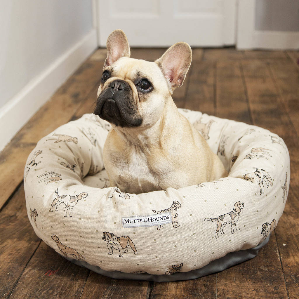 dog print linen dog beds by mutts & hounds