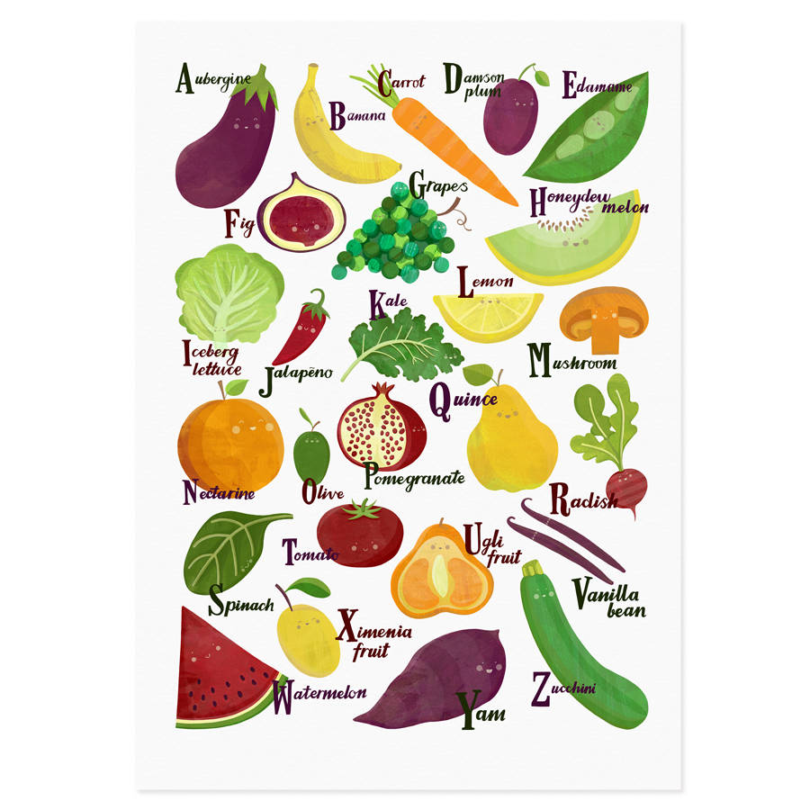 Fruits And Vegetables Alphabet Gicl e Wall Art Print By Lauren Radley 