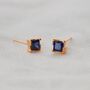 Rose Gold Princess Cut Birthstone Earrings September Sapphire, thumbnail 1 of 4