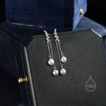 Cz Constellation Dangling Pearls Stud Earrings, 6 of 10