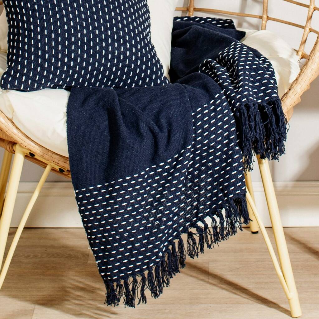 Personalised Navy Stitch Blanket Throw, 1 of 3