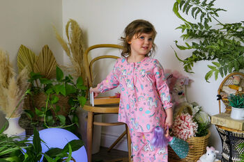 Girls Pink Unicorn / Magical Pony Cotton Pyjama Set, 3 of 8