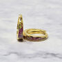 Tapered Magenta Purple Opal Gold Plated Hoop Earrings, thumbnail 1 of 4