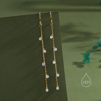 Sterling Silver Cz Cascade Drop Hook Earrings, 4 of 11