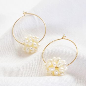 Pearl Cluster Hoop Earrings In Gold, 2 of 4